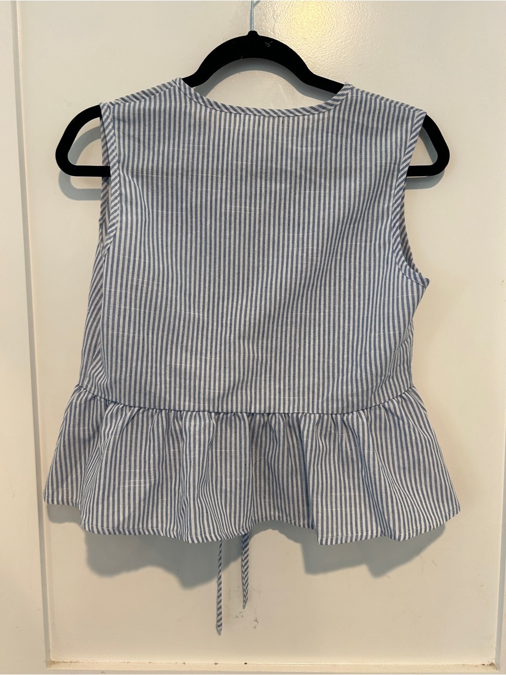 Striped Tie-Front Peplum Top - Blue/White size tag ripped off fits like a small - Picture 3 of 4